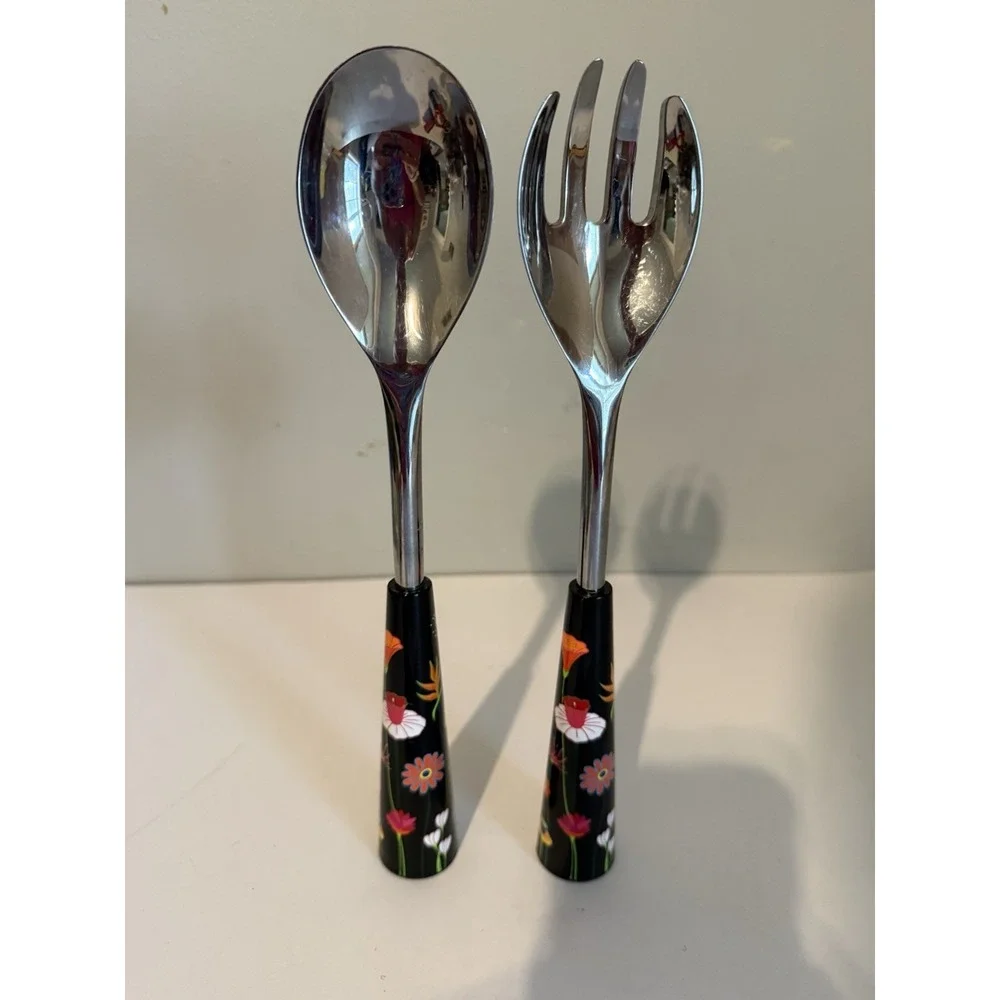Pylones Floral Garden Salad Serving Set Spoon And Fork